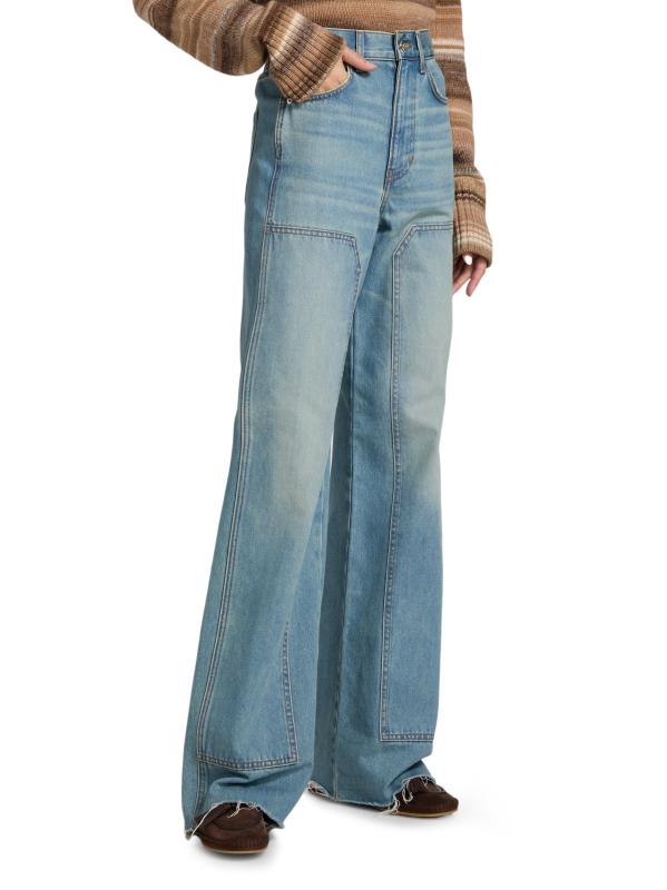 #3: بنطال جينز تايلور عالي الارتفاع بساق واسعة - الوهج الأزرق