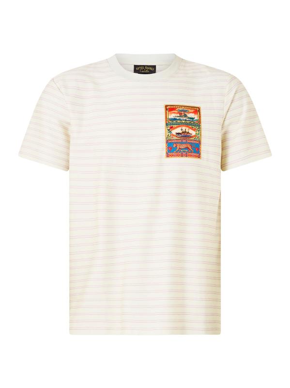 Graphic-Patch Striped Cotton T-Shirt
