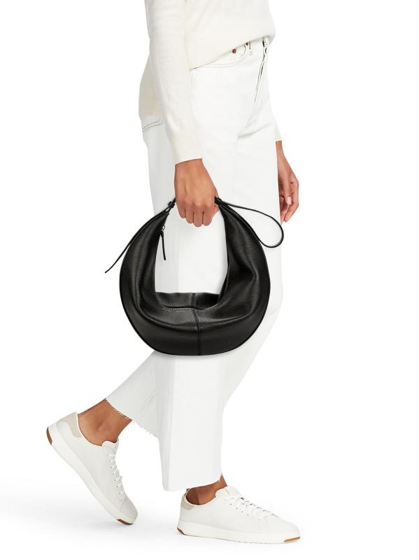 #3: حقيبة هوبو الجلدية المرصوفة بالحصى من سلايد - أسود