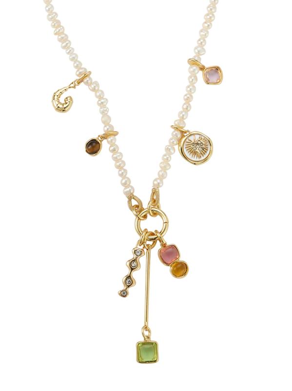 #2: قلادة Amora المطلية بالذهب عيار 14 قيراطًا، من لؤلؤ المياه العذبة المستزرعة والحجر الزجاجي - أبيض متعدد