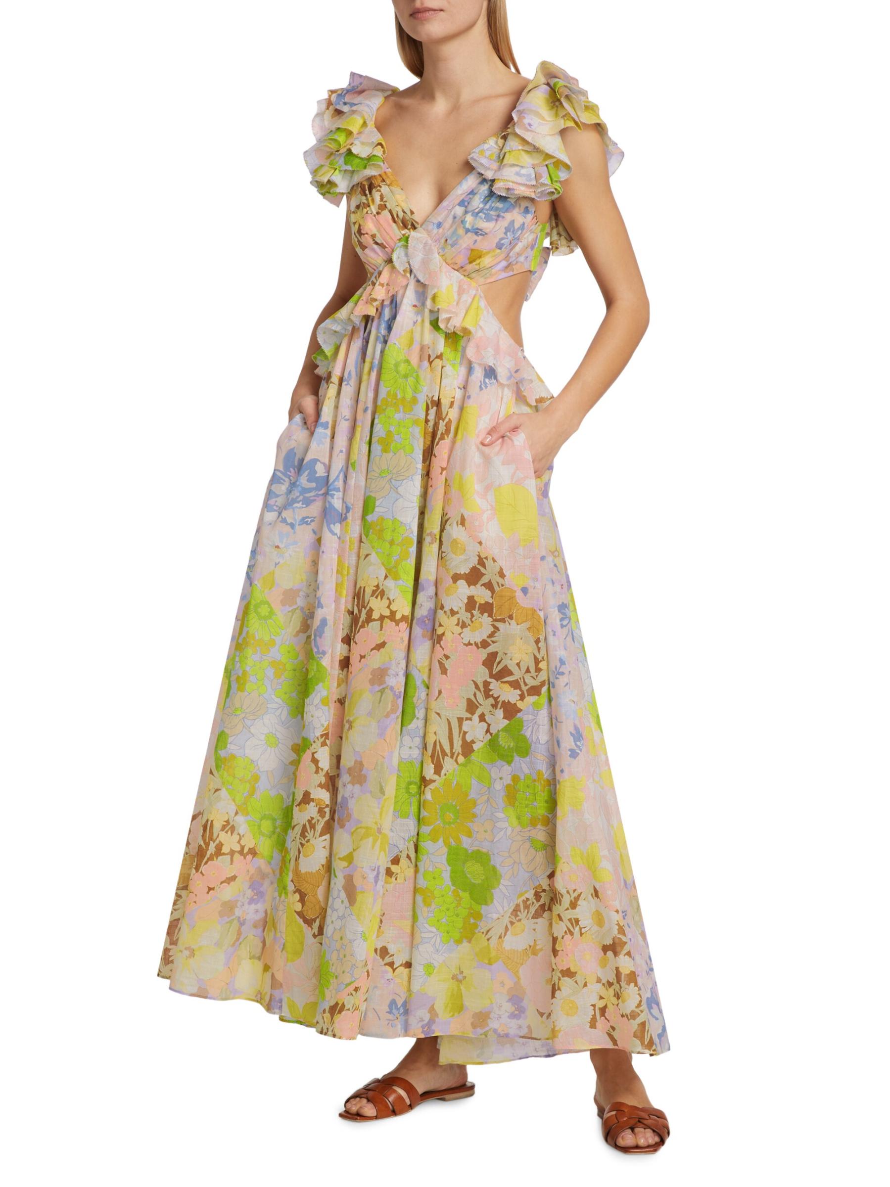 VIP【関税送料無料】希少 Zimmermann Lucky Maxi Dress Zimmermann - Lucky Pink Metallic Tie Dress | Mitchell Stores