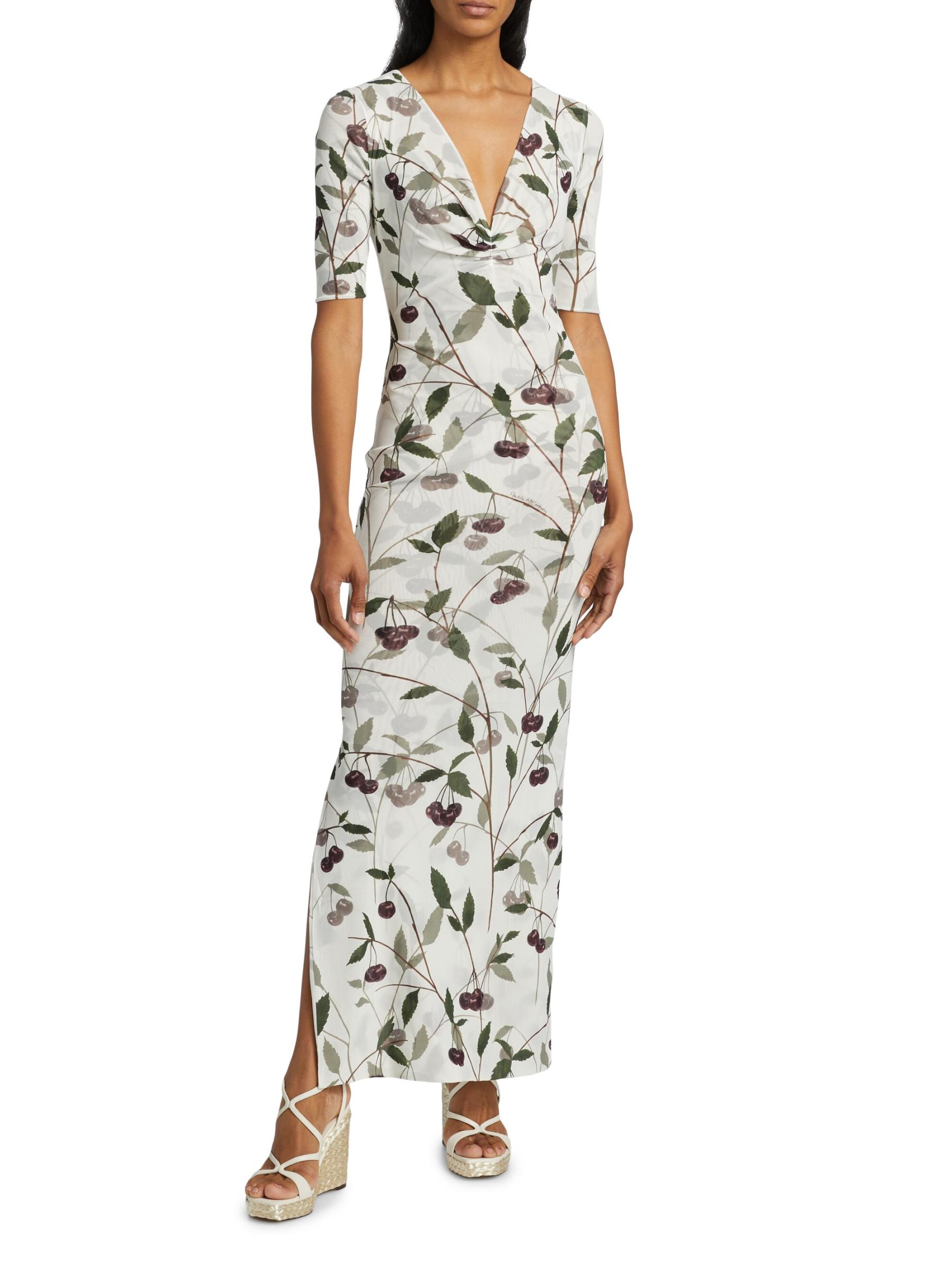 Shop Stella McCartney - Cherry Print V-Neck Body-Con Gown