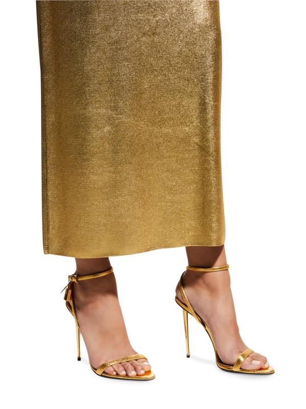 #3: صندل Padlock 105 مصنوع من الجلد المعدني ومزود بحزام للكاحل - الذهب