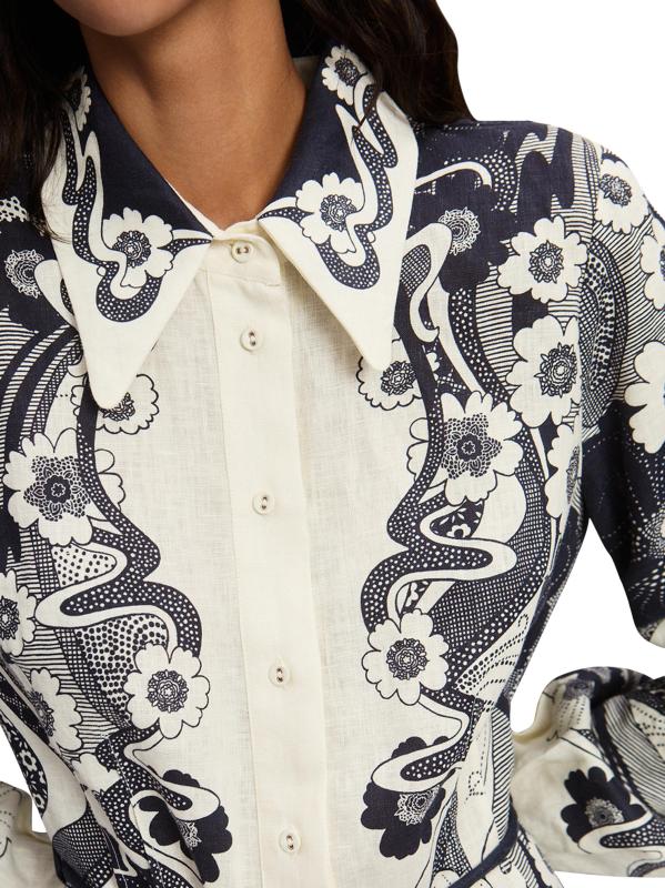 #4: قميص ميكي فلورال من الكتان - أزرق + أبيض