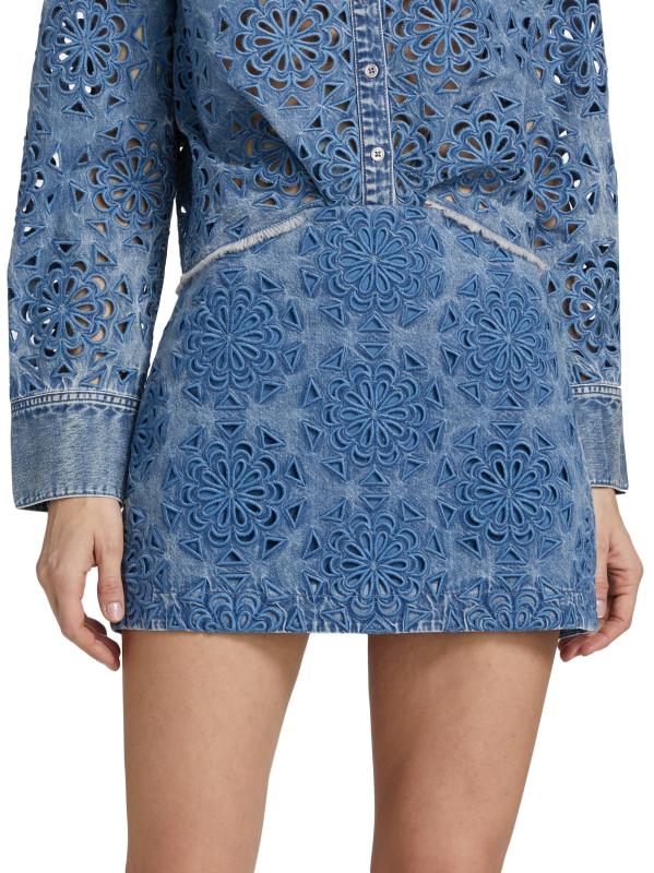 Shop Alice + Olivia - Rubi Lasercut Denim Miniskirt | Saks
