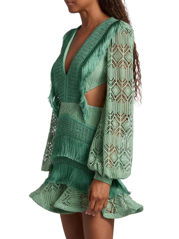 #3: فستان سامبا قصير بأكمام مطرزة - أخضر فاتح