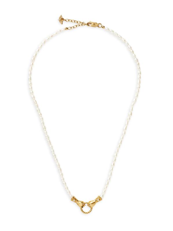 قلادة هاريس ريد x Missoma in Good Hands المطلية بالذهب عيار 18 قيراطًا والعقيق الأسود ولؤلؤ المياه العذبة المستزرعة