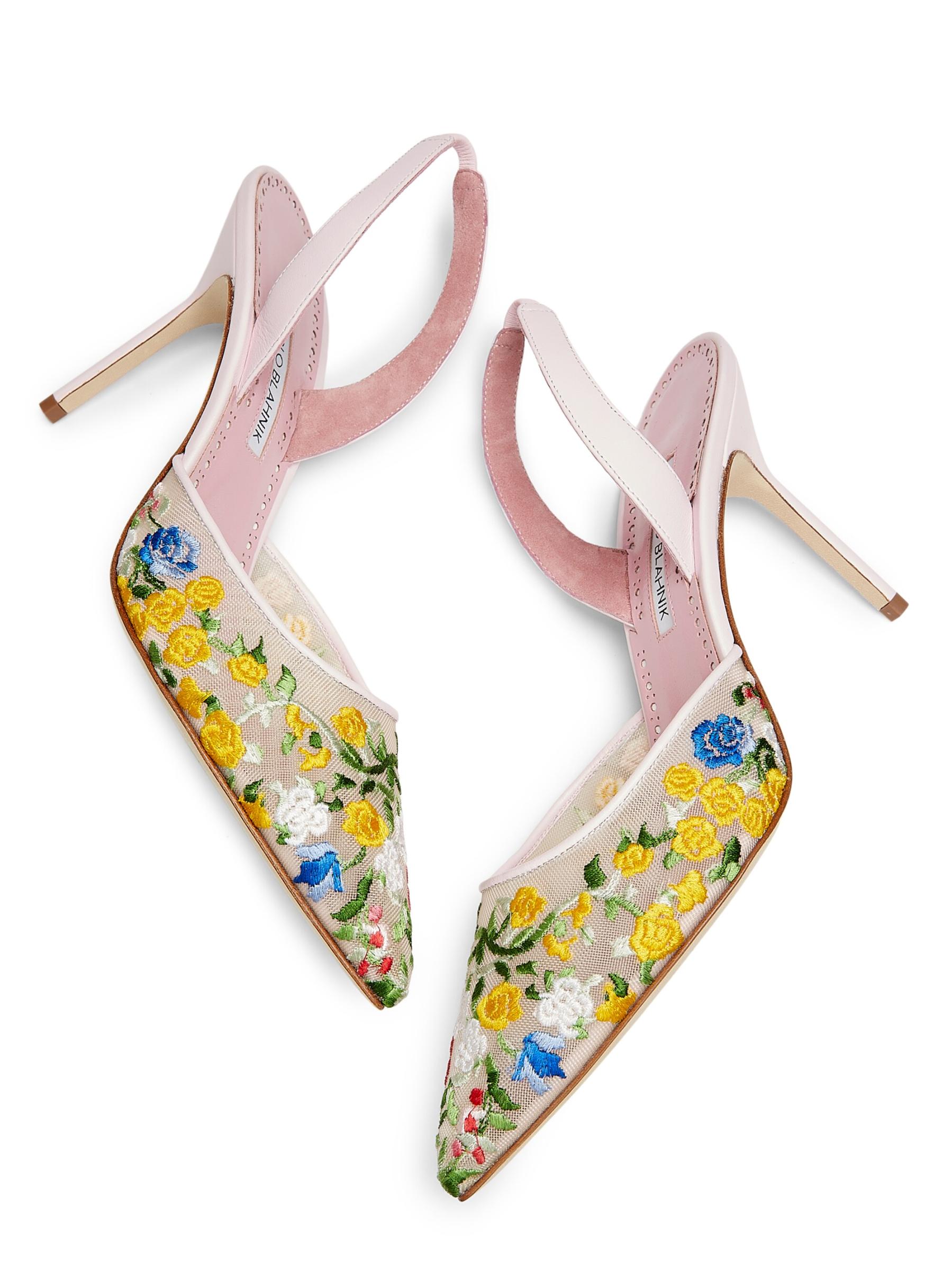 Shop Manolo Blahnik - Jardoline 90MM Floral-Embroidered Mesh