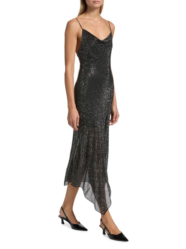 #7: فستان متوسط الطول غير متماثل مزيّن بهارموني - أسود