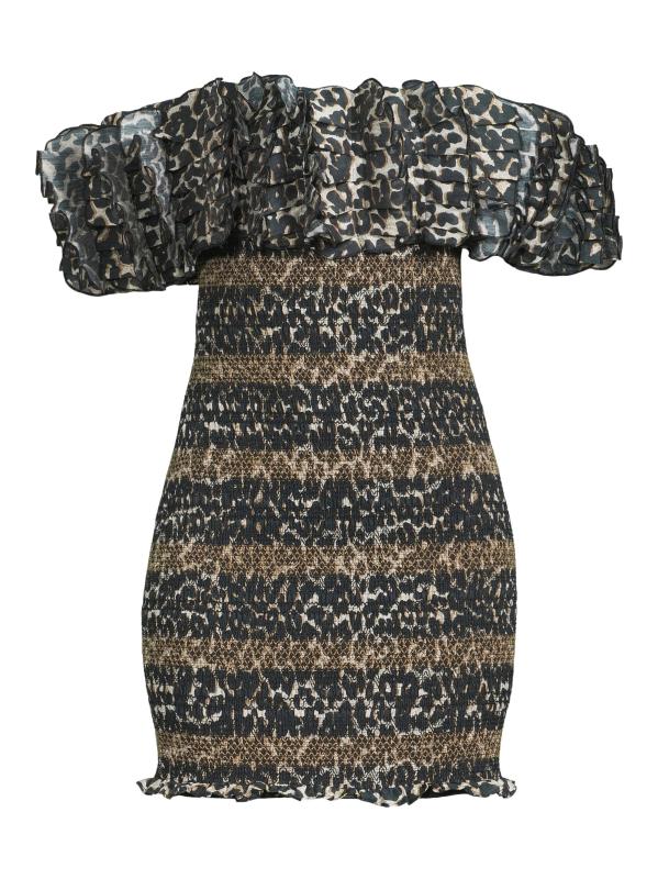 فستان قصير مكشوف الكتفين بنقشة جلد الفهد