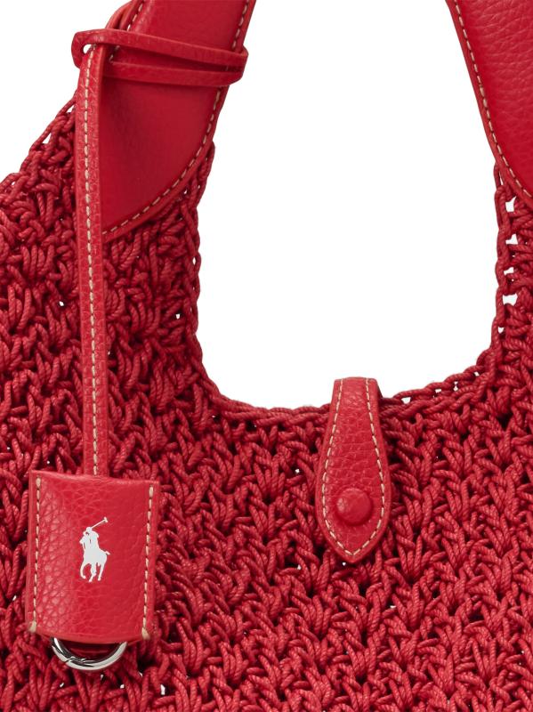 『POLO RALPH LAUREN』かぎ針編みコットン＆レザートートバッグ Polo Ralph Lauren - かぎ針編みコットン＆レザートートバッグ