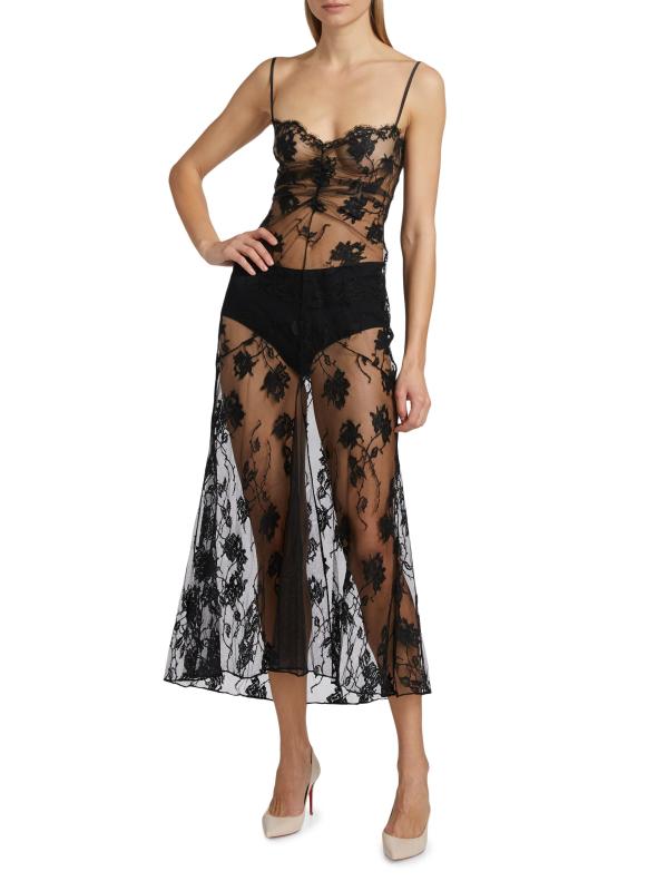 #2: فستان دومينيك متوسط الطول من الدانتيل الشفاف - أسود