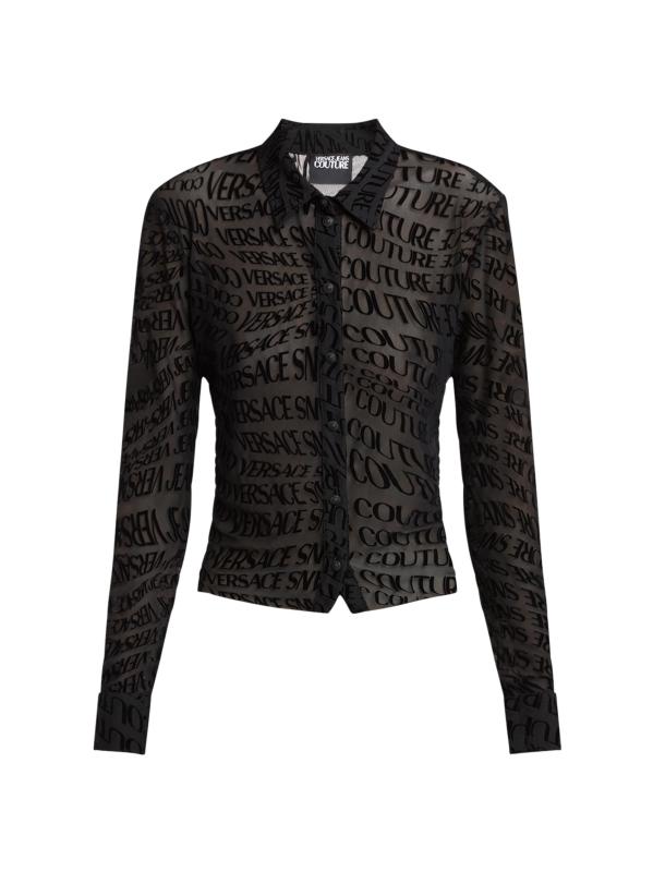 قميص بأزرار أمامية بشعار شبكي