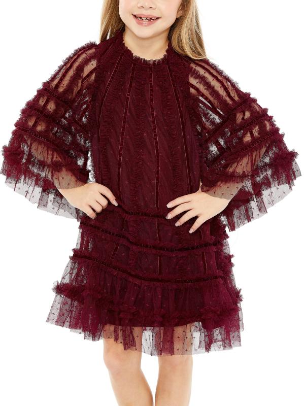 Little Girl
s 
Girl
s Velvet-Trimmed Ruffle Minidress