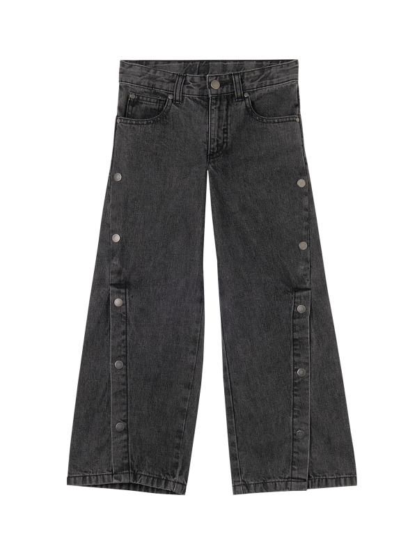 بنطال جينز واسع الساق بأزرار جانبية للفتيات الصغيرات والفتيات