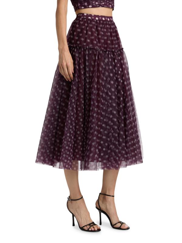 #3: تنورة سيلي كاميل بولكا دوت متوسطة الطول - الحجر الجيري البرقوق العميق