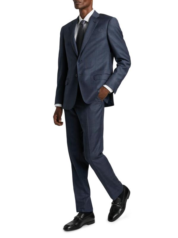 #3: بدلة أحادية الصدر من الصوف المنقوش - اللون الرمادي