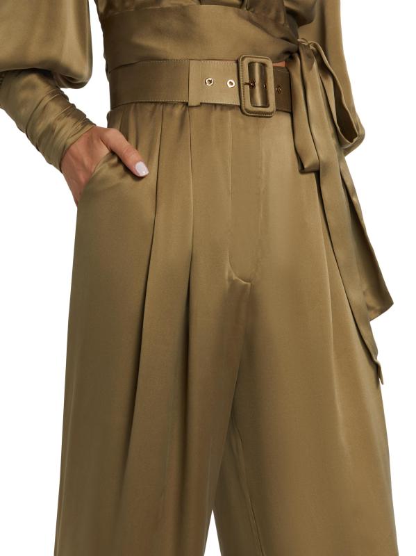 #5: بنطال تيك سيلك بحزام واسع الساق - كاكي