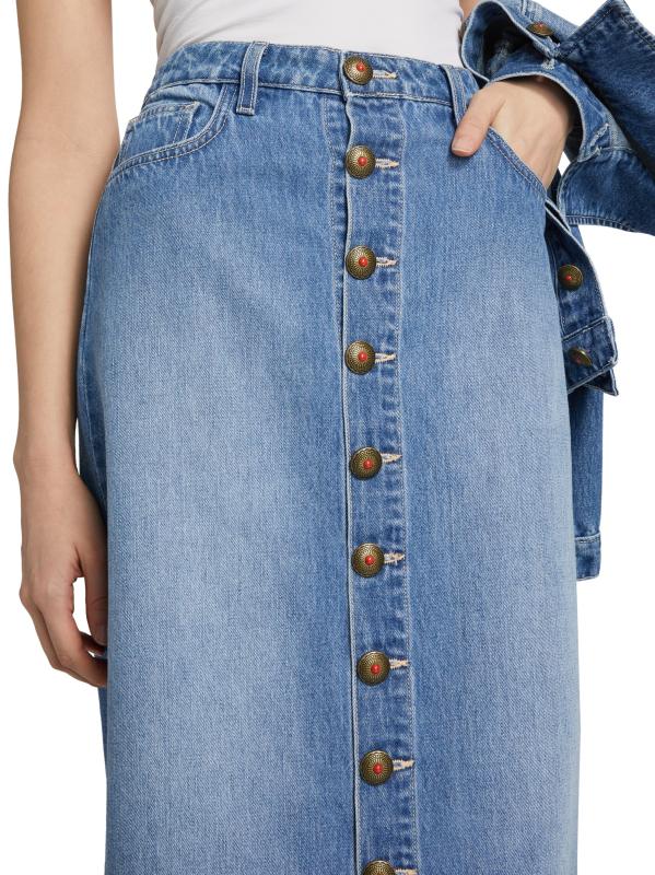 Shop L'AGENCE - Kathleen Button-Front Denim Midi-Skirt