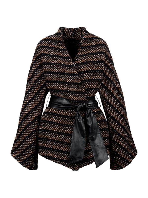 جاكيت ملفوف بحزام منقوش