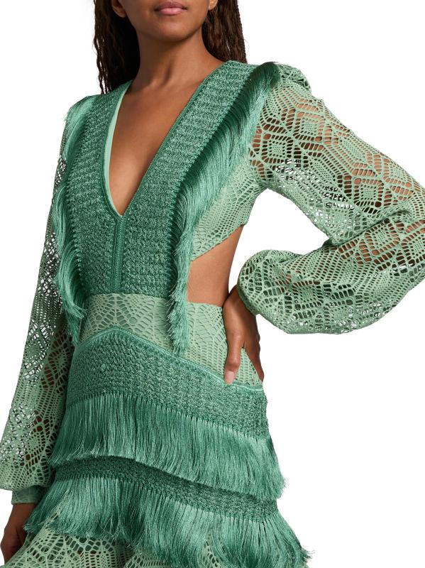 #5: فستان سامبا قصير بأكمام مطرزة - أخضر فاتح