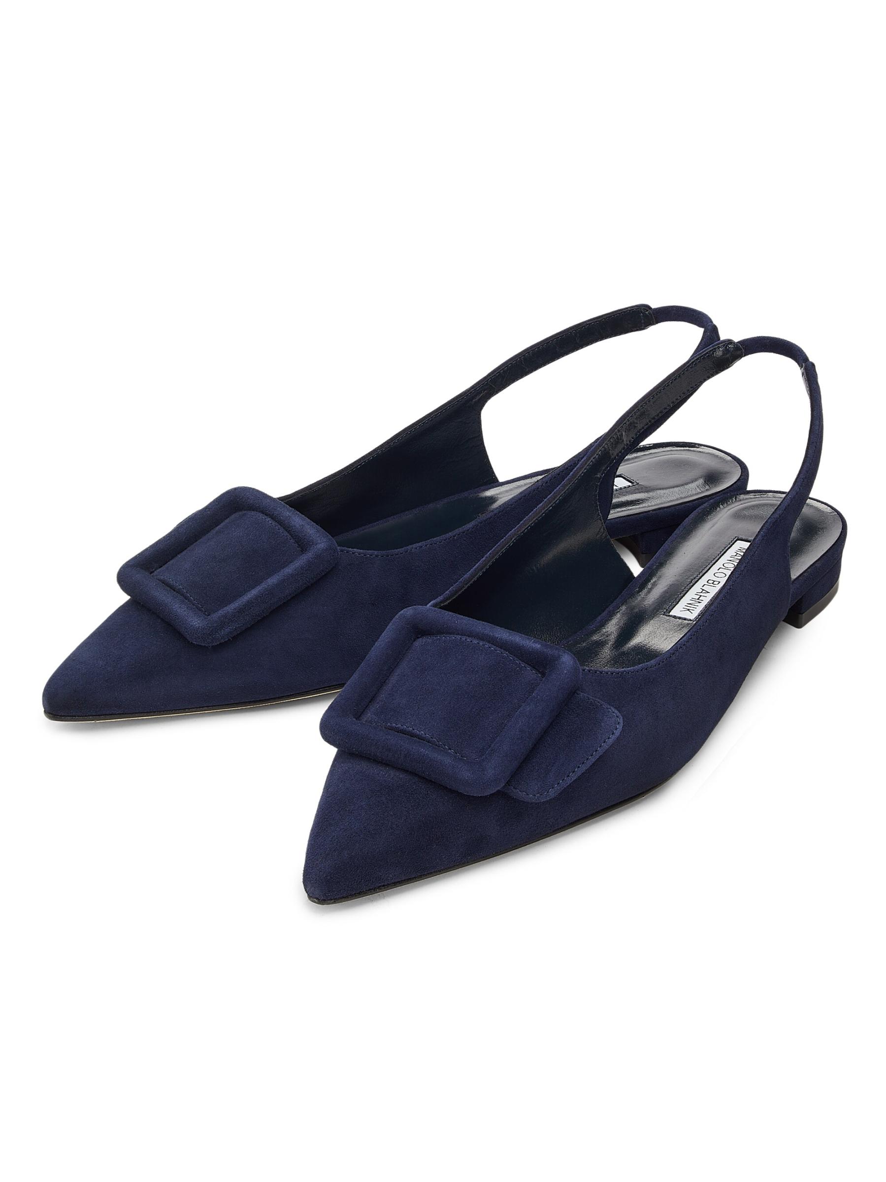 【MANOLO BLAHNIK】Maysale ブライトブルー スエード フラット Manolo Blahnik - マイルーラ・スエード・スリングバック