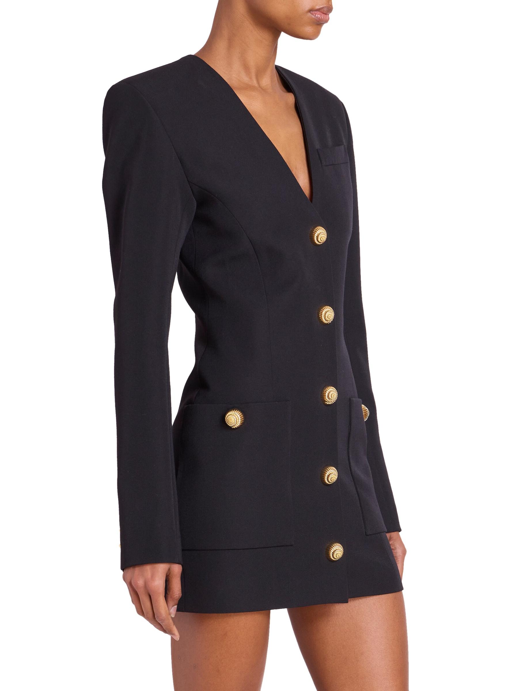 Balmain - ウールVネックミニドレス をオンライン購入 | Saks