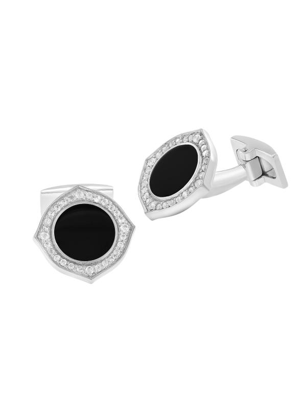 925 Sterling Silver, Onyx 
Zircon Cufflinks