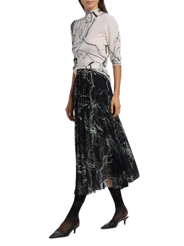 #7: تنورة متوسطة الطول مزينة بطيات مزهّرة من Scribble - ليمونسيلو أسود متعدد