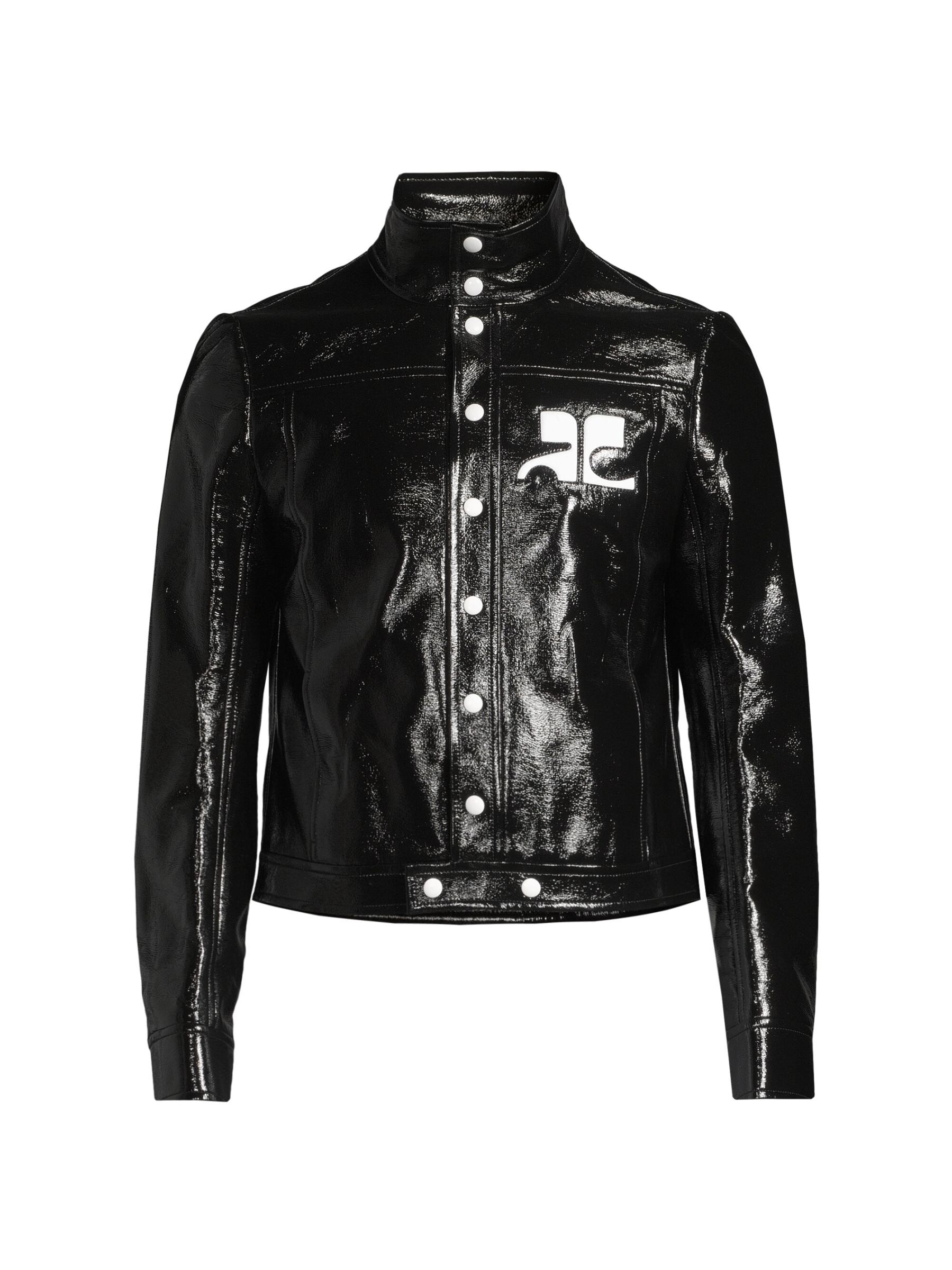 【Courreges】ブラック ビニールジャケット クロップド丈 Courreges - ビニール・ロゴ・ジャケット をオンライン購入