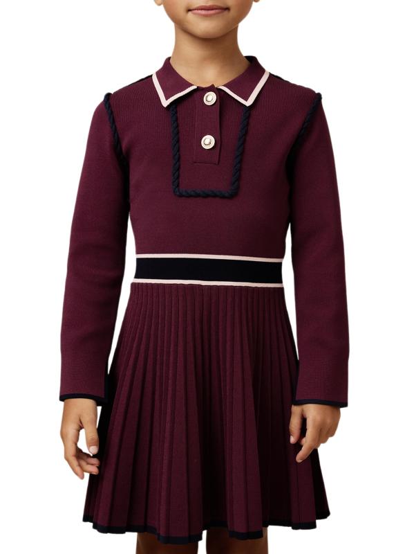 #2: فستان فريا المحبوك للفتيات الصغيرات والفتيات - عنابي اللون