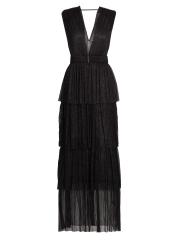 Shop Sabina Musayev - Skylar Tiered Belted Metallic Gown