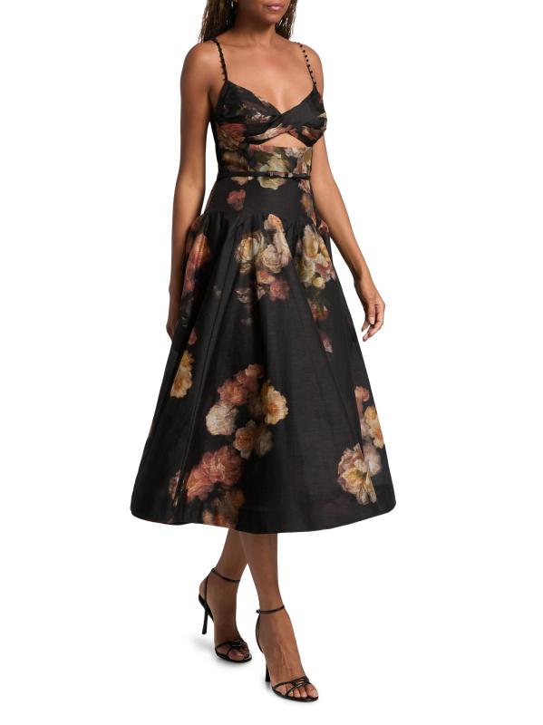 #7: فستان هاينوبتيك تويست متوسط الطول من الكتان والحرير - زهري خمري