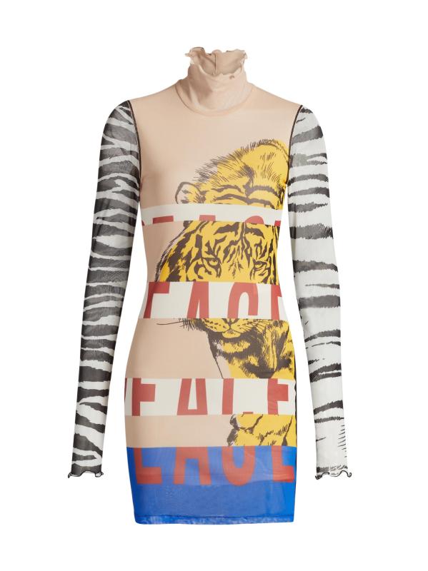 فستان قصير بنقشة مختلطة