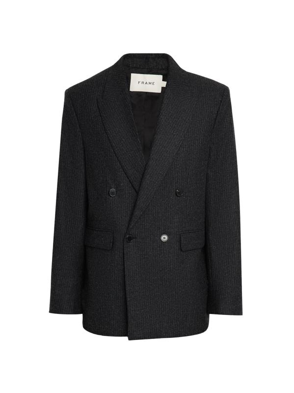 بليزر مزدوج الصدر من مزيج الصوف المقلم