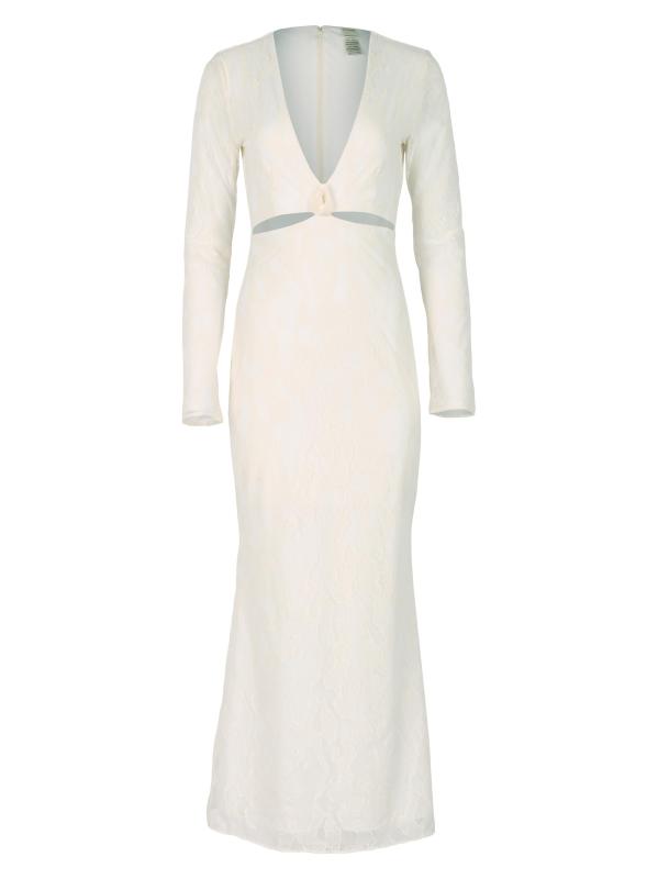 فستان مانولا من الدانتيل برقبة على شكل حرف v