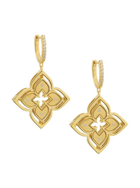 #5: أقراط الأميرة الفينيسية من الذهب الأصفر عيار 18 قيراطًا وعرق اللؤلؤ و0.19 TCW على شكل زهرة مرصعة بالألماس - أصفر + ذهبي