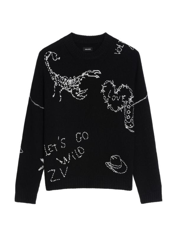 سترة بابا من الصوف المخرز برقبة مستديرة