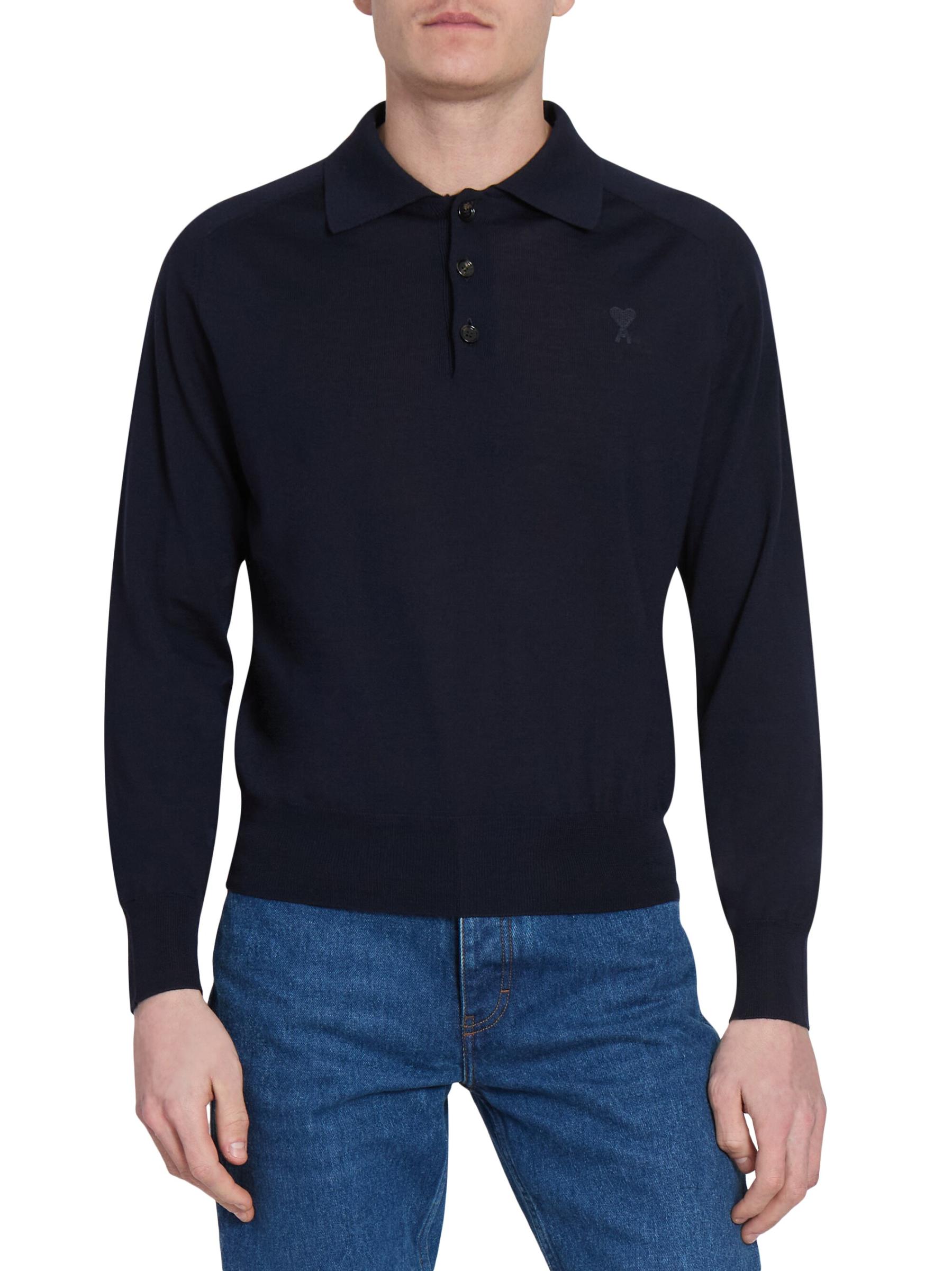 Shop AMI Paris - ADC Embroidered Logo Long-Sleeve Knit Polo