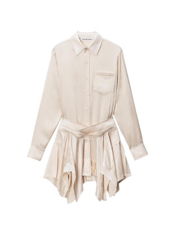 فستان قصير من الحرير بحافة منديل