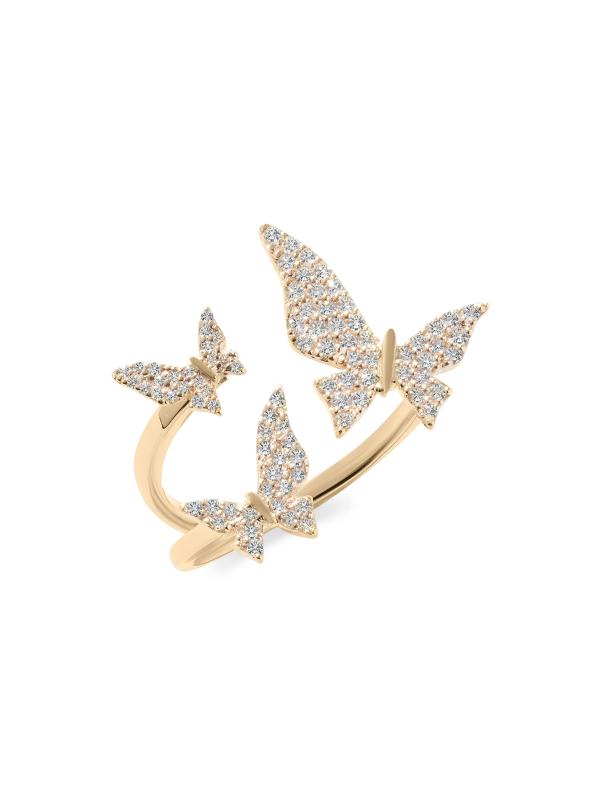 خاتم الفراشة من الذهب الأصفر عيار 14 قيراط والألماس 0.49 TCW