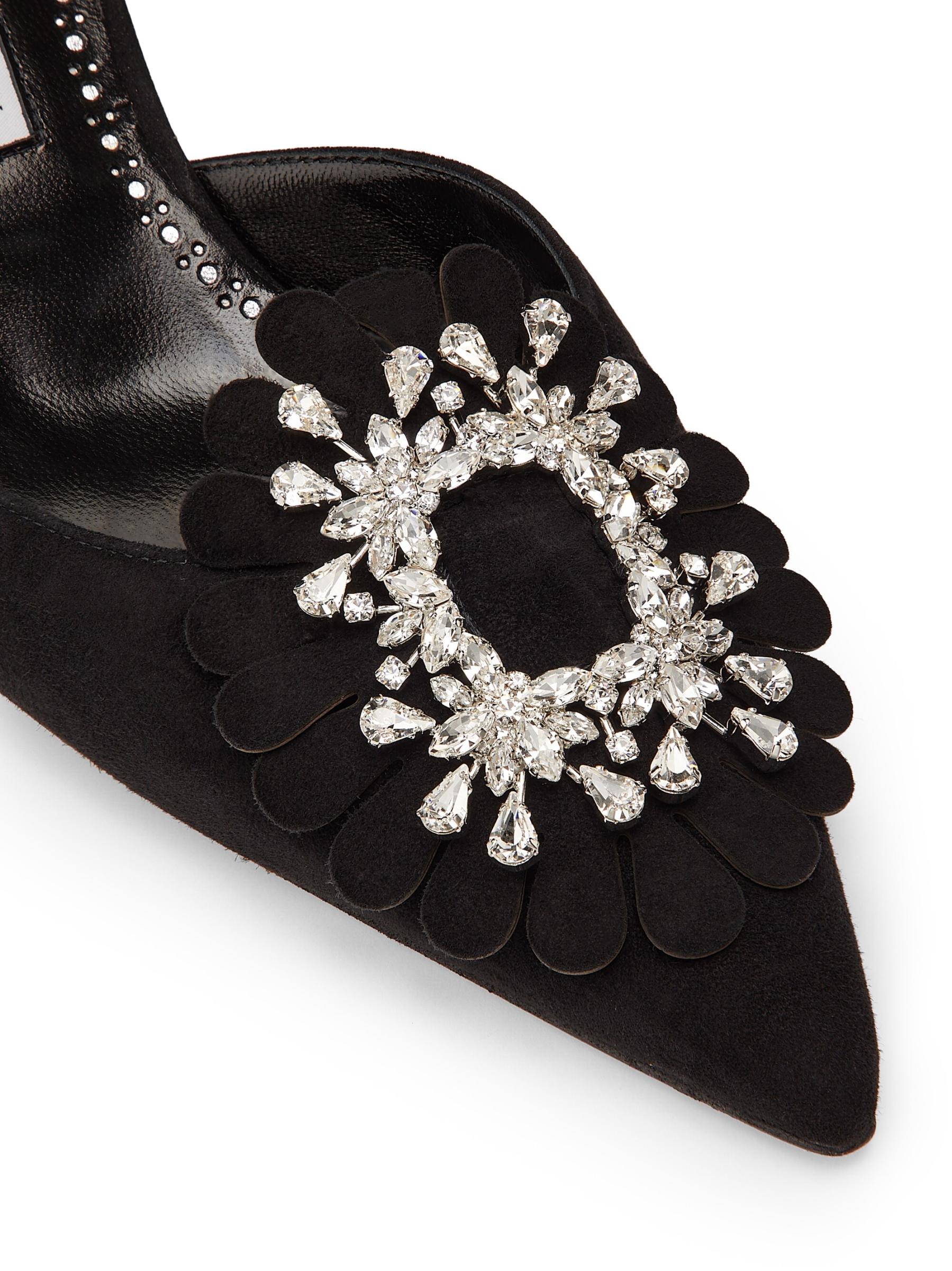 【MANOLO BLAHNIK】スエードジュエル装飾ミュール Shop Manolo Blahnik - Shogmu Jewel-Embellished Suede Mules
