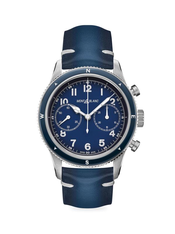 1858 Stainless Steel 
Leather Strap Chronograph Watch