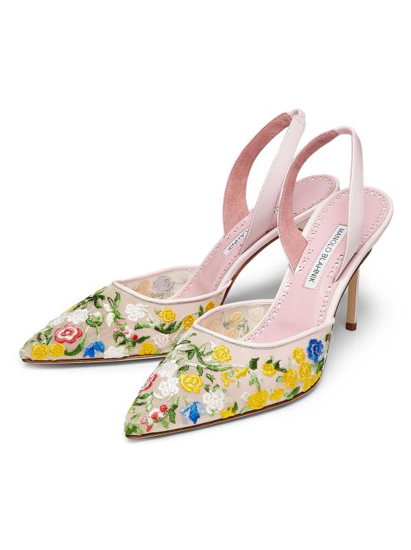 Shop Manolo Blahnik Jardoline 90MM Floral-Embroidered Mesh