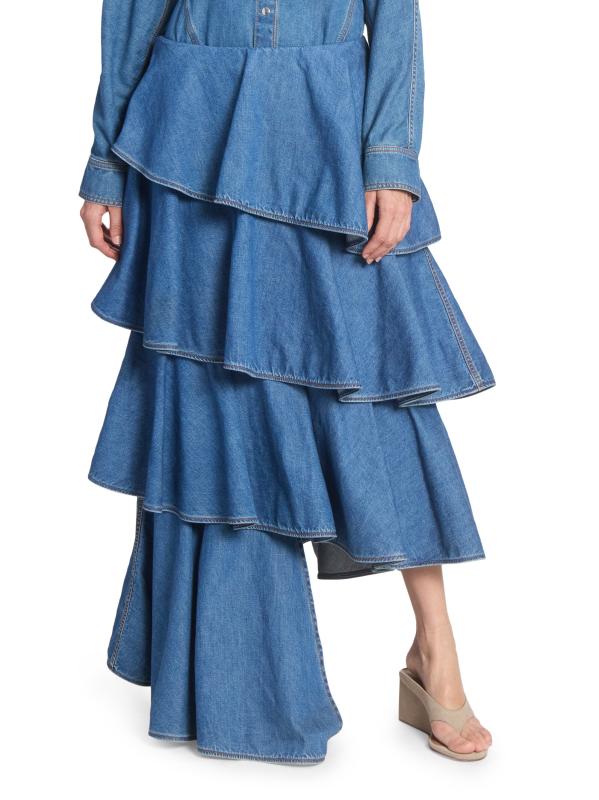 Shop Alaïa - Spiral Denim Tiered Maxi Skirt | Saks Fifth