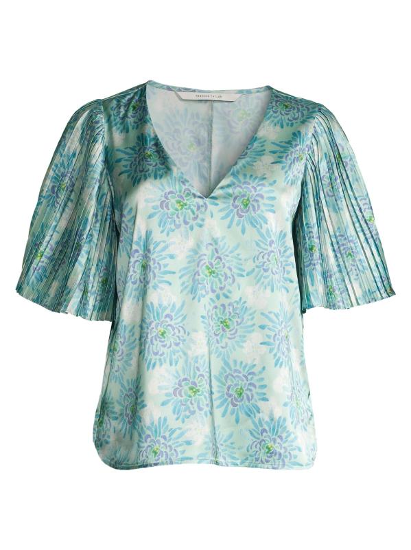 بلوزة أستيرا فلور ذات ثنيات بأكمام منفوخة