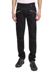 Shop Balmain - Denim Mid-Rise Straight-Leg Biker Pants