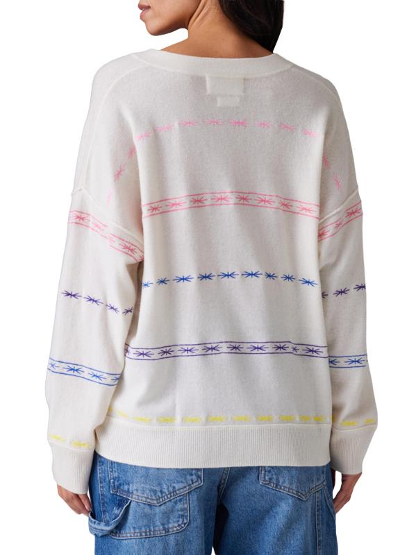 #3: سترة مطرزة من الكشمير برقبة على شكل V - قوس قزح أبيض