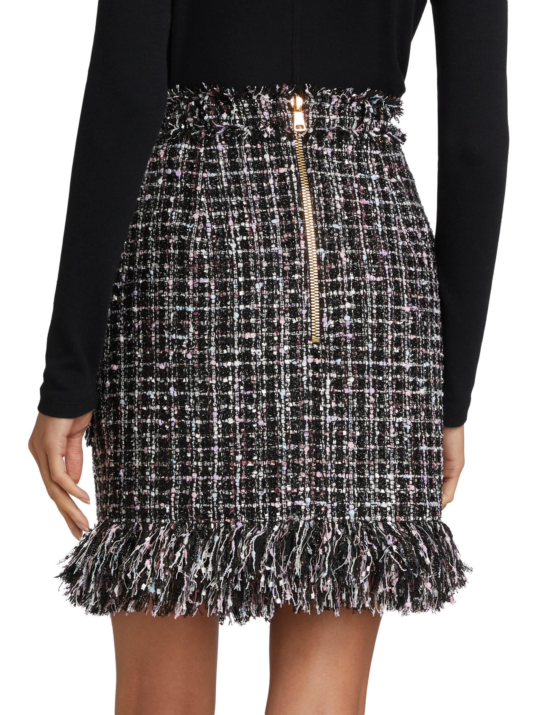Shop Balmain - Fringe Tweed Short Skirt | Saks Fifth Avenue