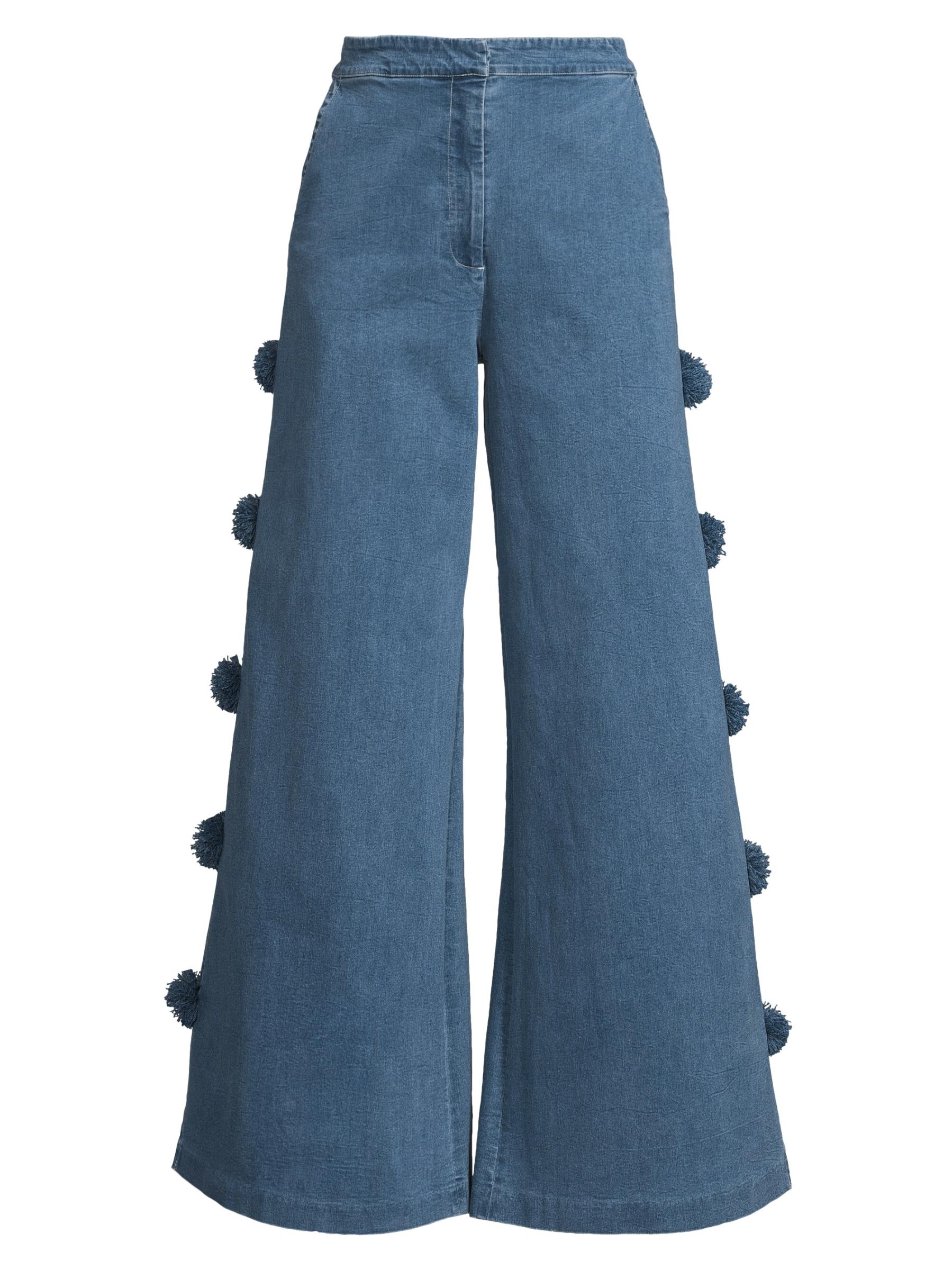 ((タイムセール))Design デニムポンチョ セール】Thunder embroidery design over wide denim pants